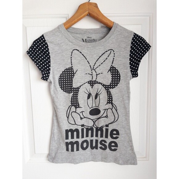 Disney Minnie Mouse Black and Gray Polka Dot T Shirt size L 10/12 - Picture 6 of 7